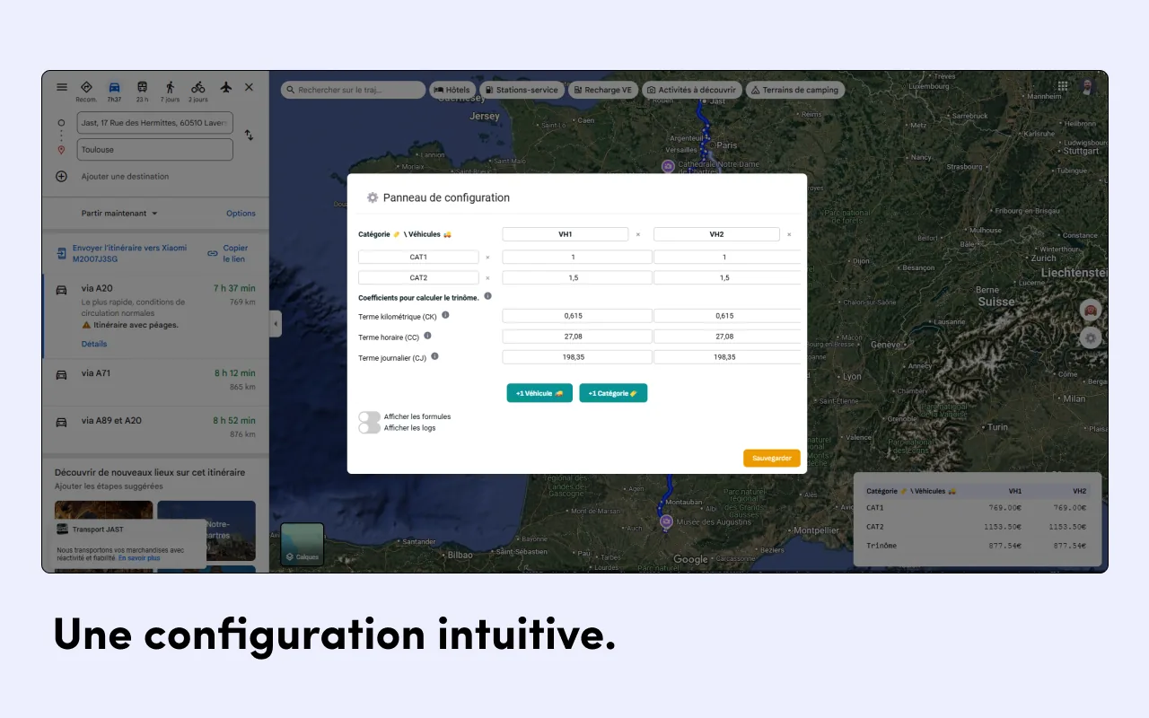 Configuration de Kilometrix